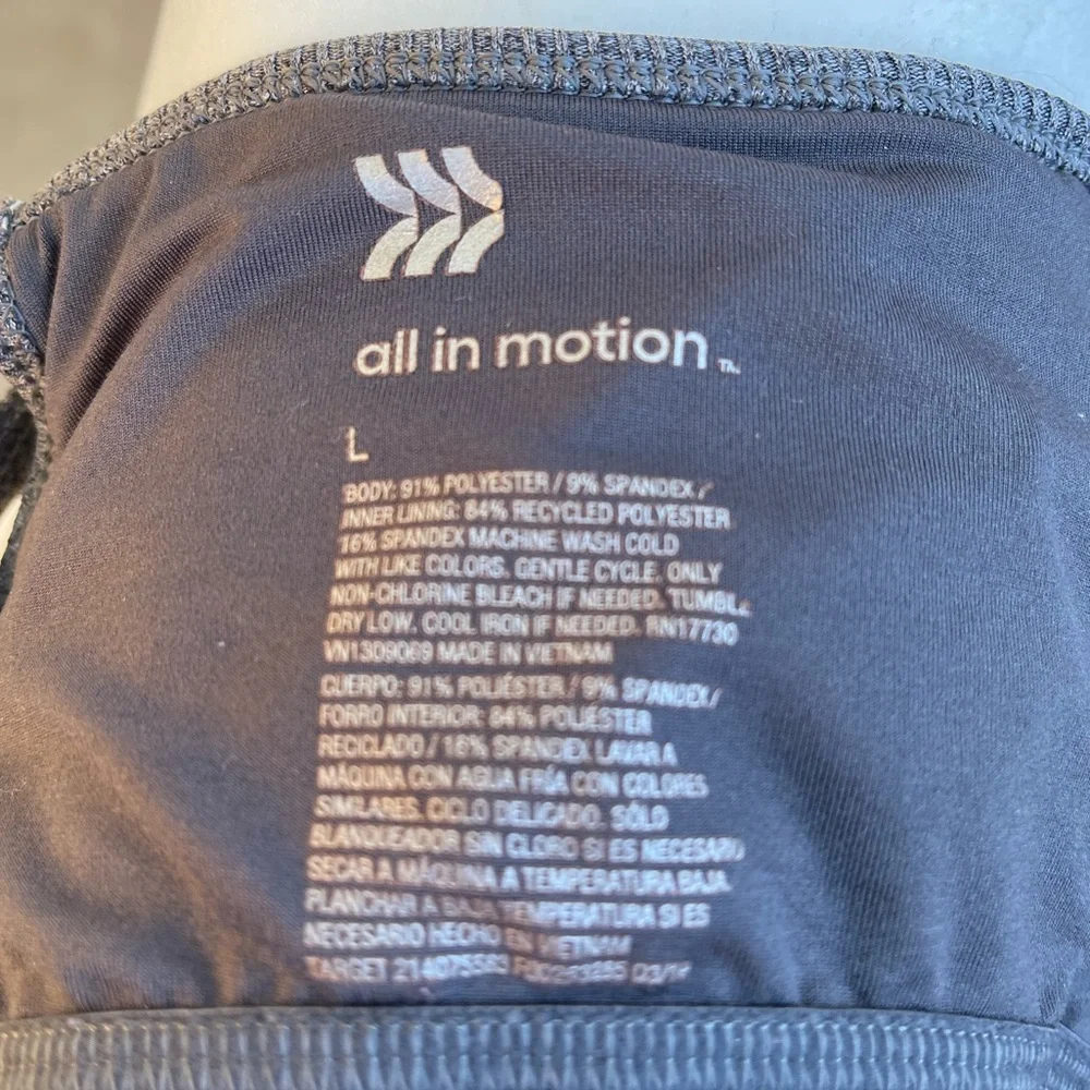 All in Motion Scoop Neck Dark Grey Criss-Cross Ribbed Workout Built-In Bra Tank - Picture 3 of 3
